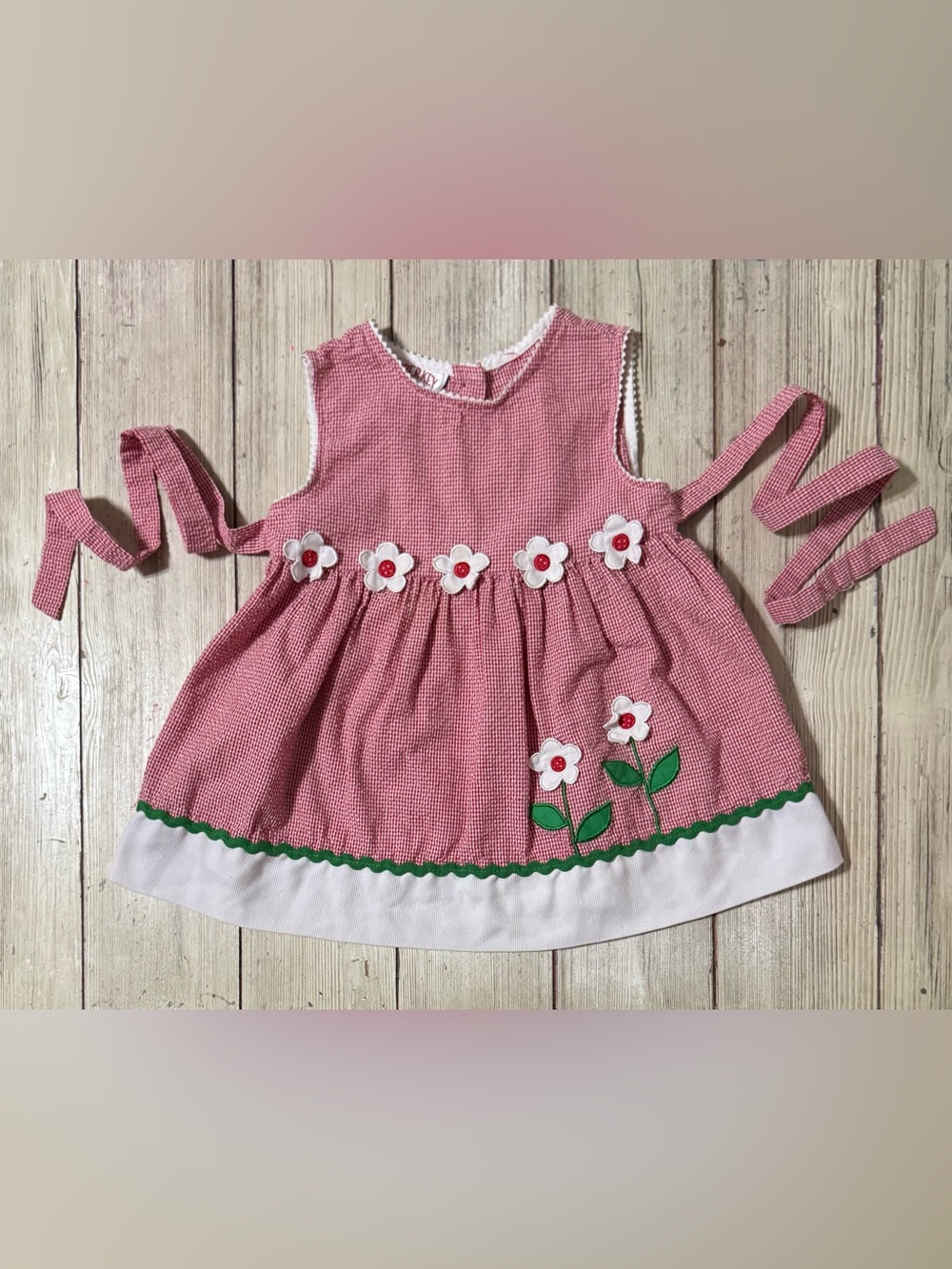 Vintage Copper Key red gingham flower appliqué dress/top 3t 17.5” sth girls